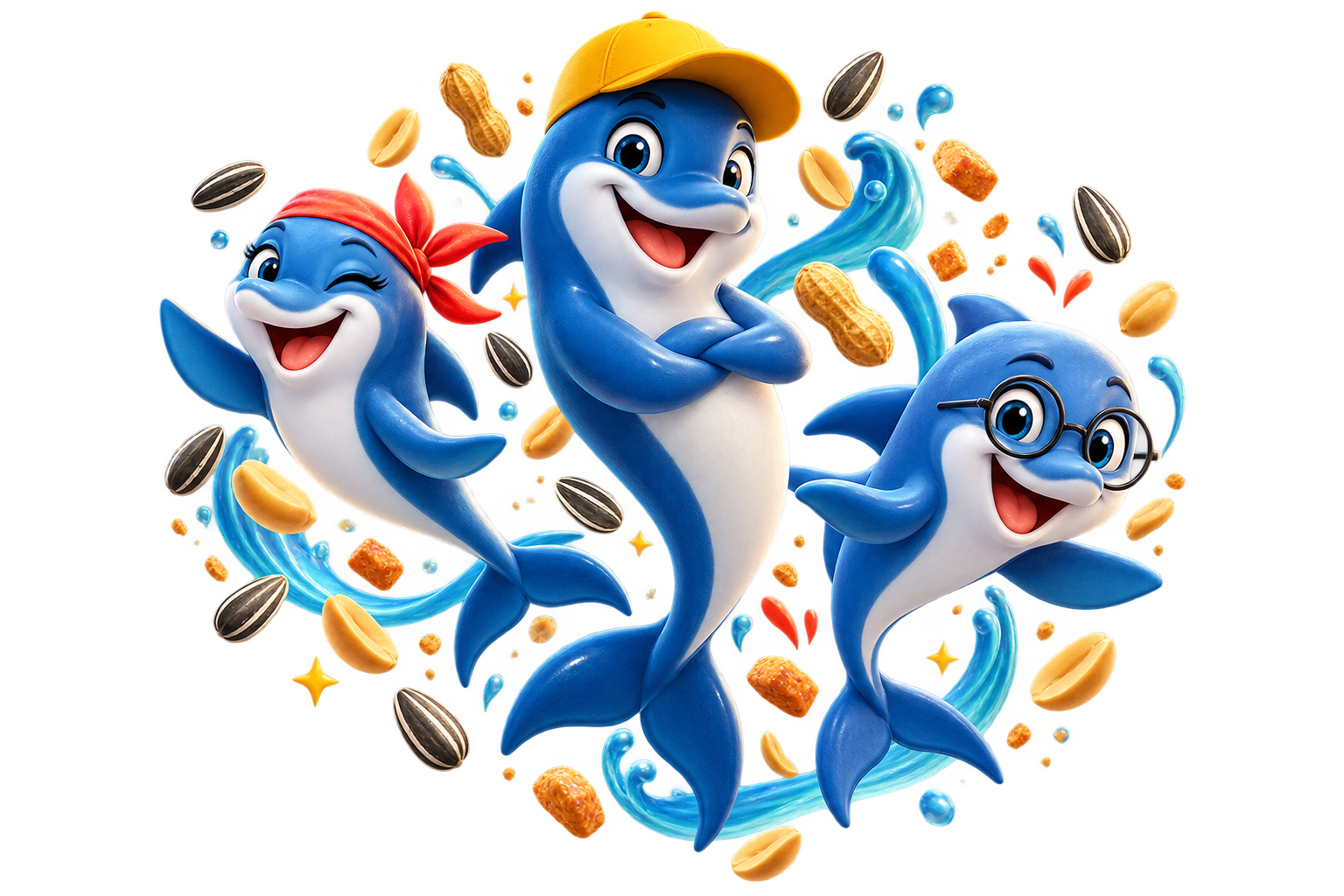 Three Dolphins snack pouch lineup